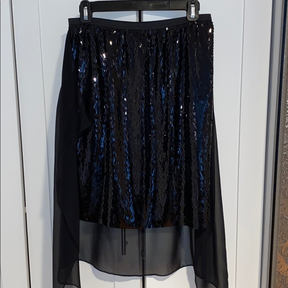 DKNY black sequin/silk high low skirt